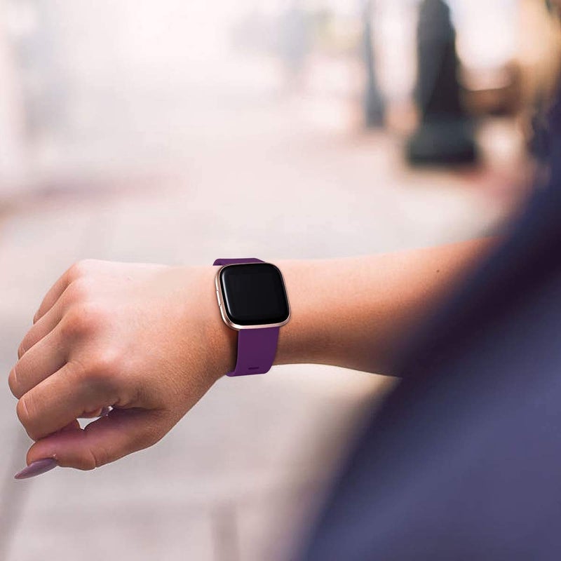 Meliya PACK 3 Soft Silicone Bands Compatible for Fitbit Versa 2 / Fitbit Versa/Fitbit Versa Lite Adjustable Sport Bands for Women Men Small Large (Purple+Violet+Peach, Small) - Image 2